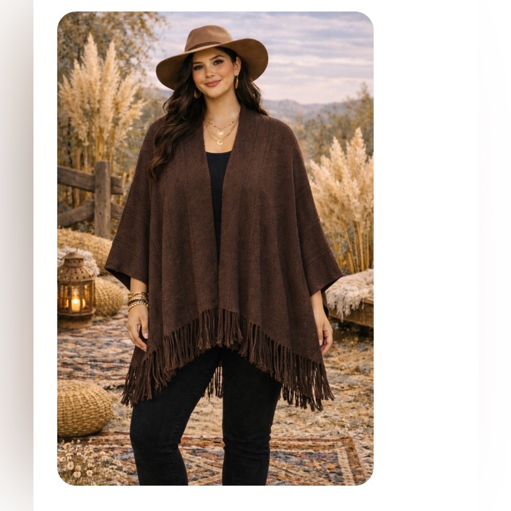 Cejon Chocolate Knit Poncho